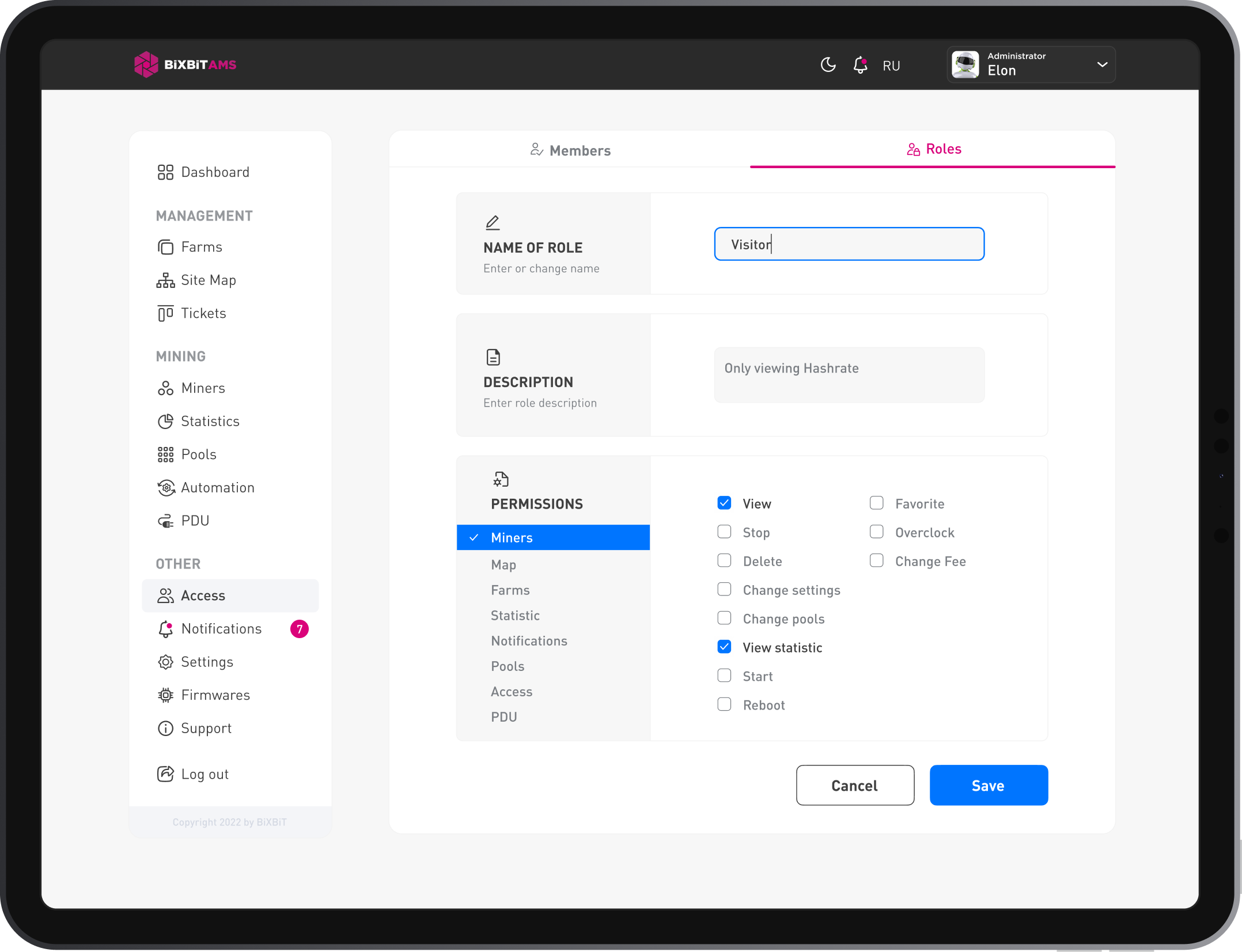 User roles and permissions in BiXBiT AMS