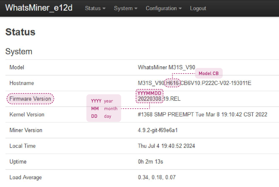 Installing the updated version of Whatsminer firmware