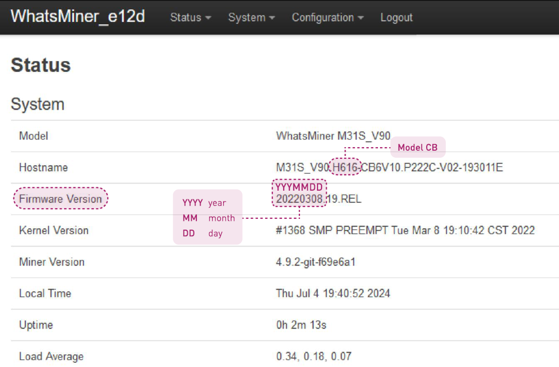 Installing the updated version of Whatsminer firmware