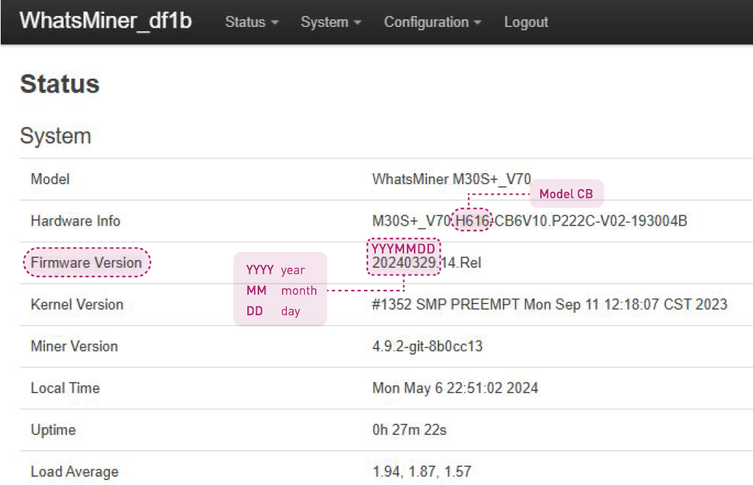 Installing the updated version of Whatsminer firmware